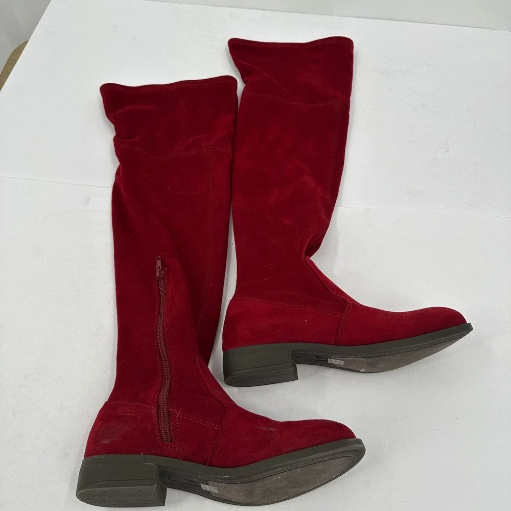 Chinese Laundry Over the Knee Boots Size 6 Red Faux Suede Whimsigoth Boho‎ Chic